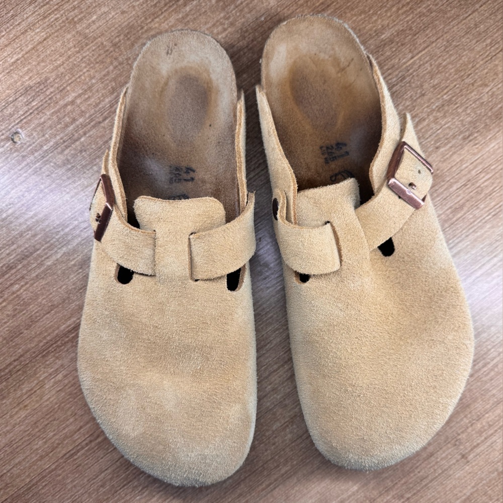 Birkenstock Boston Clog Suede Leather Slip-On Buckle Beige/Mustard Color